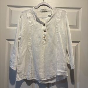 Viola Borghi white button front shirt tunic beach coverup roll tab sleeves sz M